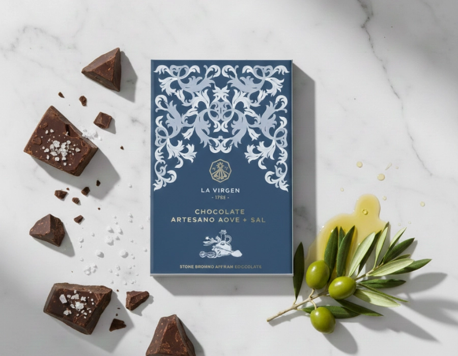 Chocolate negro artesanal con aceite de oliva virgen extra y sal