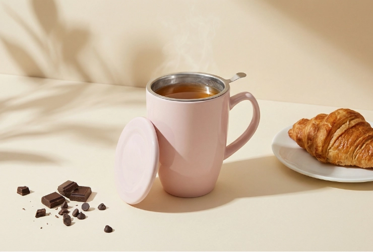 Tea Mug with Filter and Lid «Shamila» – Soft Rose (pink)