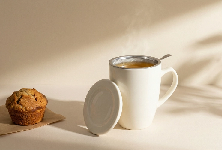 Tea Mug with Filter and Lid «Shamila» – Cream