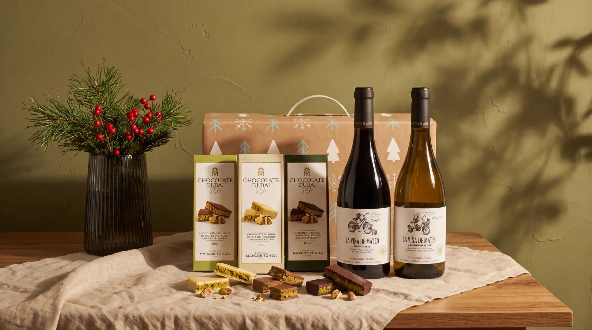 Paquete de Navidad I Chocolate Dubái & Vino